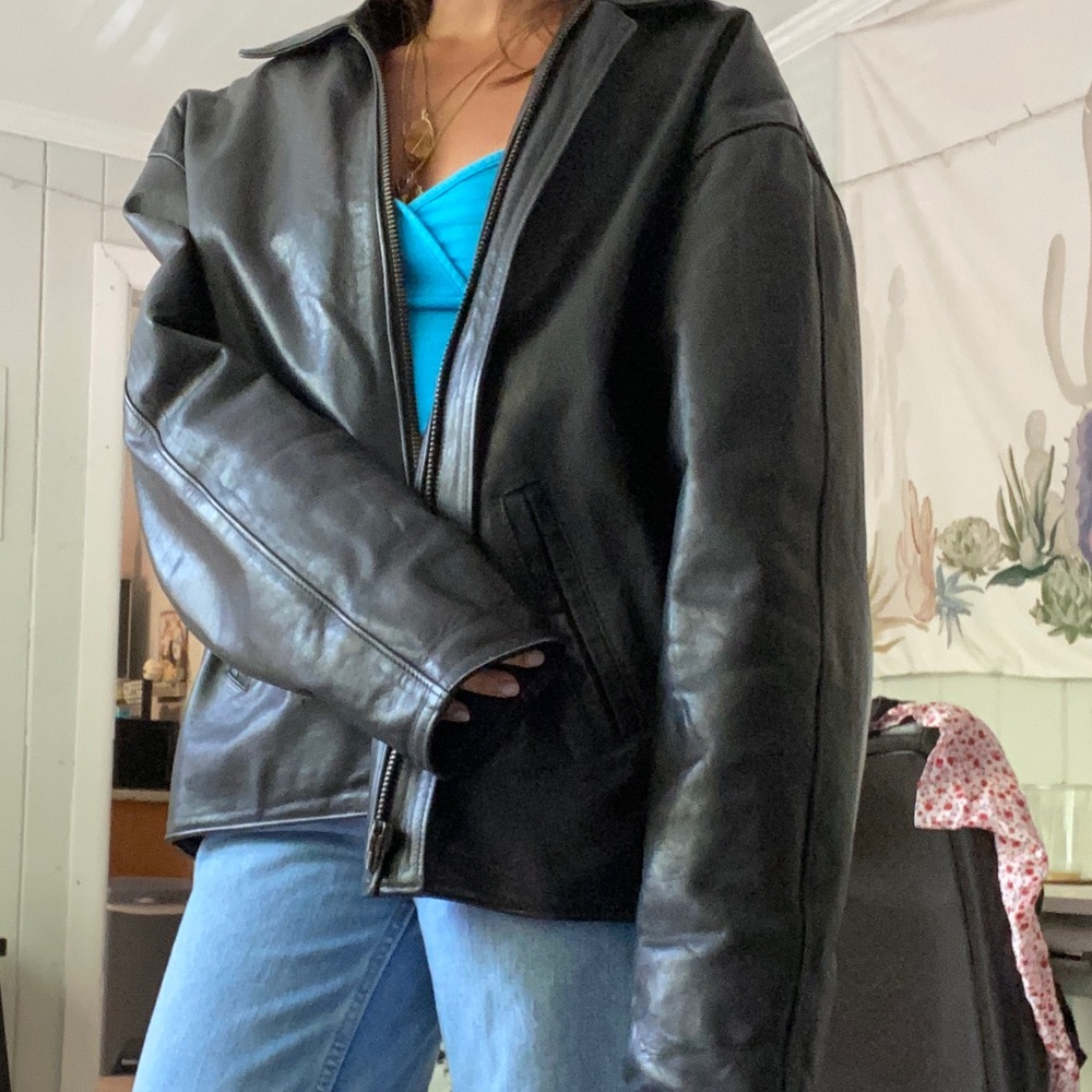 Oversized leather jacket